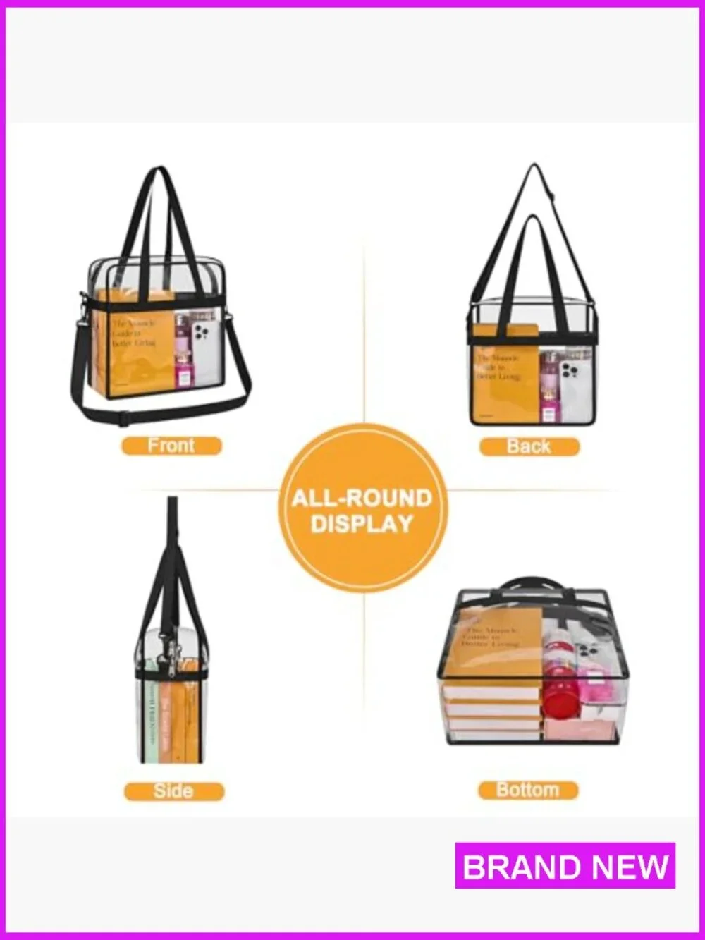 Clear Tote Bag Stadium Approved Crossbody Shoulder Strap Large Capacity PVC
